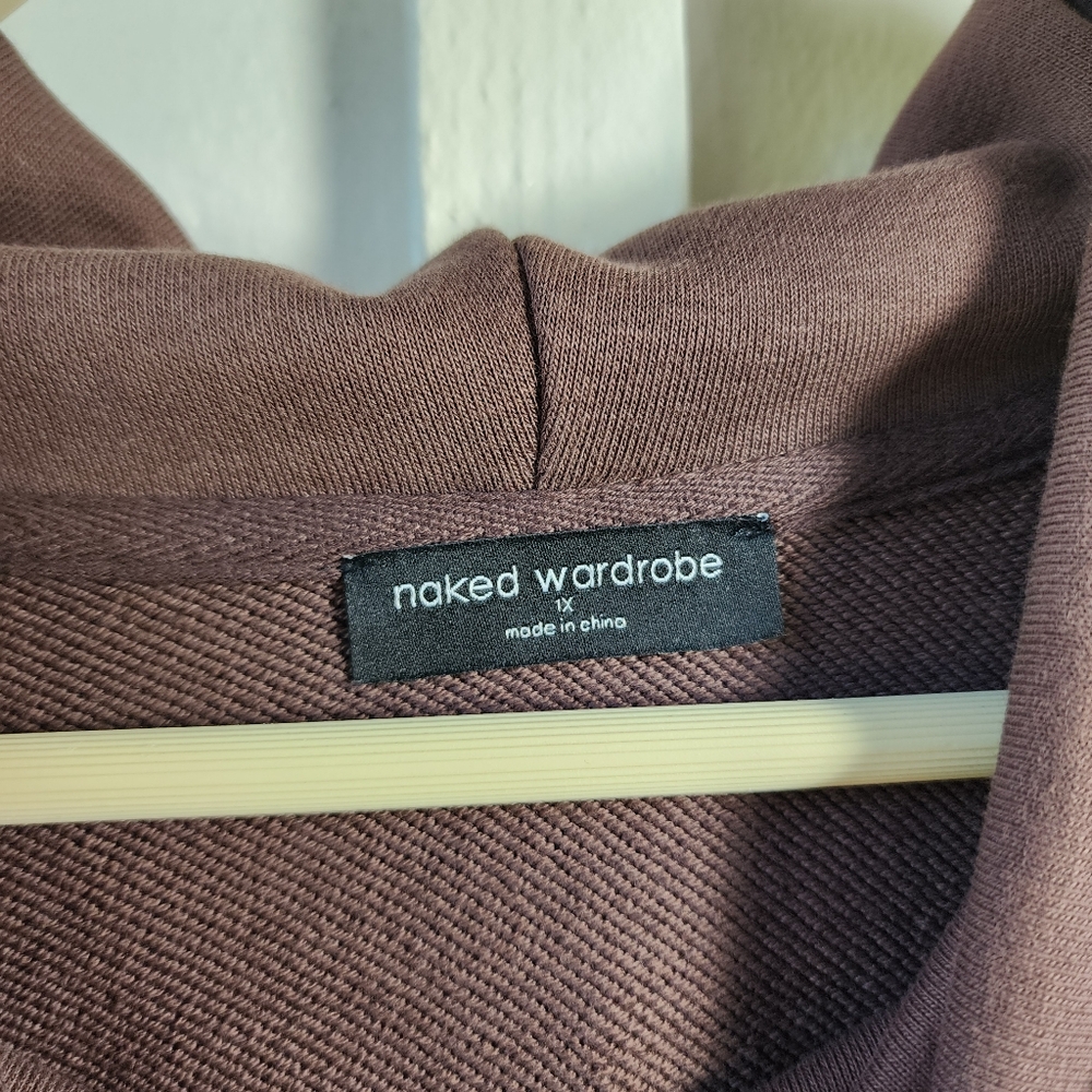 Naked Wardrobe French Terry Cropped Hoodie Chocolate Size 1X - Picture 4 of 10